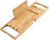 Utoplike Bamboo Bathtub Caddy Tray, Adjustable Bathroom Organizer with Book Tablet Wine Glass Cup Holder (24.5"-37.4")