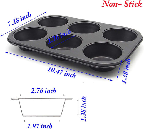 Muffin Pan, 6 Cup Cupcake Baking Pan, No Stick Carbon Steel, Easy Clean