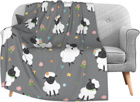 Cute Sheep Lambs Soft Throw Blanket, 40x50 Inch Lightweight Warm Flannel Fleece for Couch Bed Sofa Travel Camping