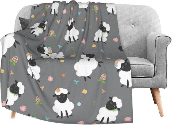 Cute Sheep Lambs Soft Throw Blanket, 40x50 Inch Lightweight Warm Flannel Fleece for Couch Bed Sofa Travel Camping