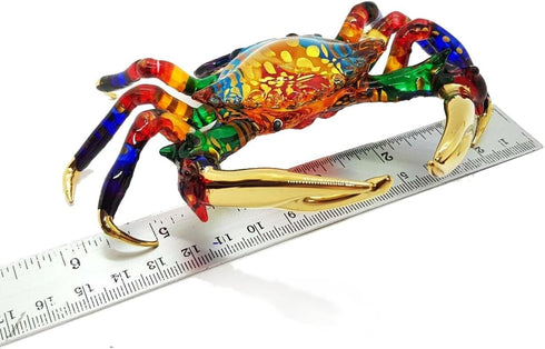 6" WitnyStore Red Rainbow Crab Artistic Blown Glass Figurine Premium Hand-Blown Statue Tabletop Decoration Unique