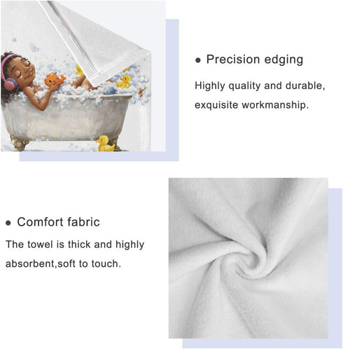 Sets, 3-Piece 1 1 1 Set 3 ALAZA Towel Bathroom African Girl On Bath with Music Yellow Duck Towels Bath Towel Washcloth