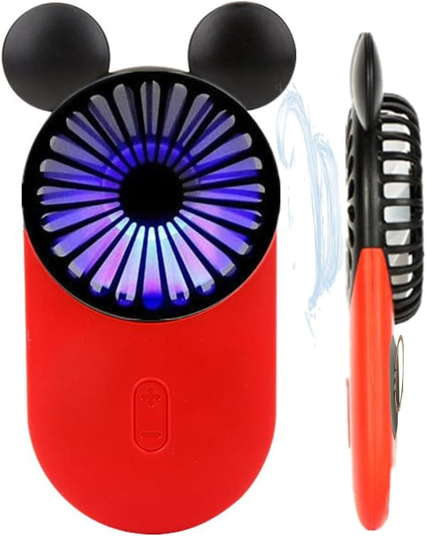 Cute Mouse Personal Mini Fan, Handheld USB Rechargeable Fan with LED Light, 3 Adjustable Speeds, Red