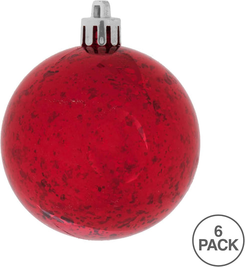 Vickerman 4" Christmas Ornament Ball, Red Shiny Mercury Finish, Shatterproof Plastic, Holiday Tree Decoration, 6 Pack