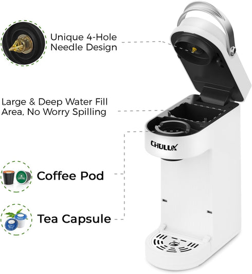 7.3" 6 12oz CHULUX Slim Single Serve Coffee Maker for K Pod, One Cup Coffee Maker Fits Travel Mugs, Coffee Machine