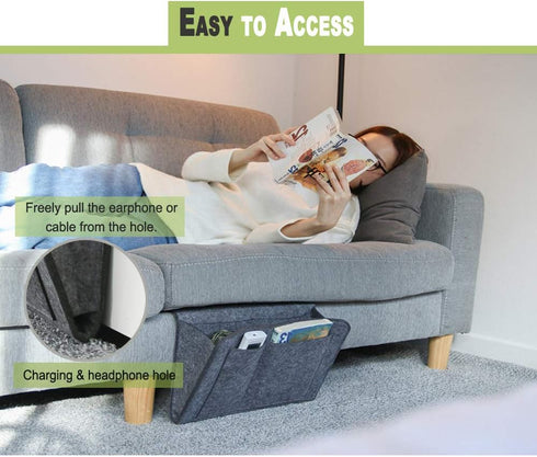 DOURR Felt Bedside Caddy Organizer Storage Pocket for Tablet Magazine Phone Small Things Holder (Gray)