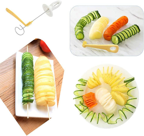 2 Set Tornado Spiral Potato Cutter, Manual Slicer, Fry Vegetable Spiralizer Chips Maker with 4 Stainless Steel Sticks