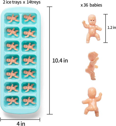 JUXINDA My Water Broke Baby Shower Game - 36 Tiny Plastic Babies and 2 Ice Cube Trays for Games