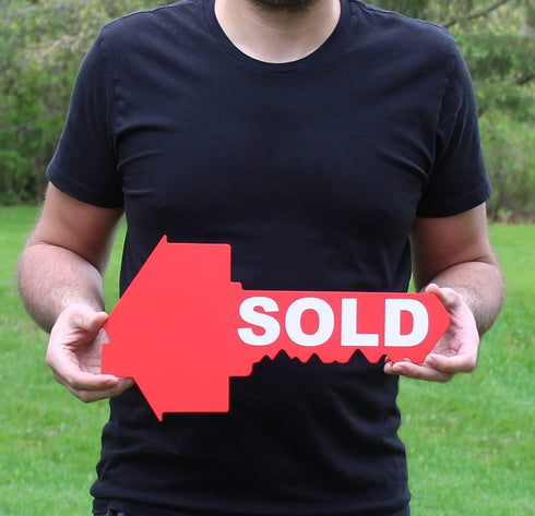 Sold Sign for New Home Owners - Key Shaped Real Estate Agent Supplies, Social Media Photo Props