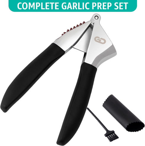 Set Garlic Press Heavy Duty Rust-Resistant Garlic Crusher & Mincer with Ergonomic Handles, Easy Squeeze Manual Garlic