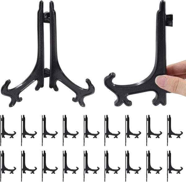 15 Pcs 6 Inch Black Plastic Easels, Stand/Plate Holders for Displaying Pictures, Photos, Artworks, Posters, Small Boards