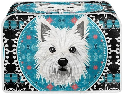 4 Slice Toaster Cover, West Highland White Terrier Design, Blue Mandala Universal Fit Wide Slot Bread Maker Cover