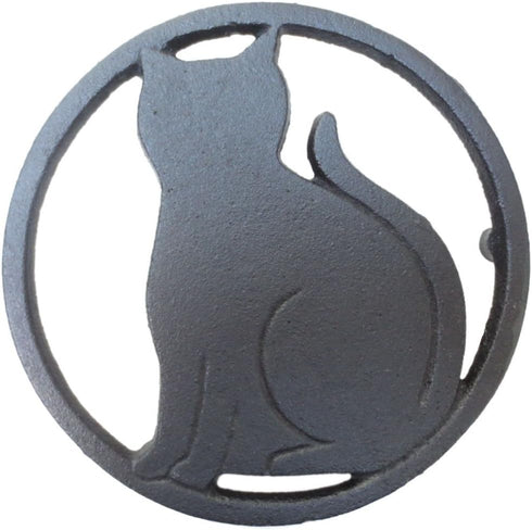Black Cat Metal Trivet with Feet, Cast Iron, 5.6-Inches Across, Kitchen or Dining Table Decor
