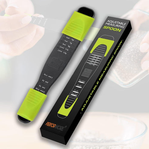 Performore Adjustable Measuring Spoon (Green, Black) with Double End Scale, 9 Stalls for Dry & Semi-Liquid Ingredients