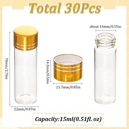 SUNNYCLUE 30Pcs Tiny Jars with Aluminum Screw capss 15ml Mini Glass Bottles Tiny Glass Bead Bottles Glass Storage Jars Clear Glass Vials Small Clear mini jars for Wedding Party Favors Decor DIY Crafts