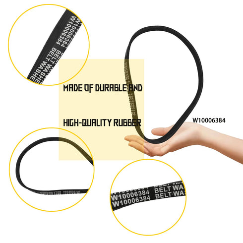 W10006384 Washer Drive Belt - Suitable for Whirlpool, Maytag, Kenmore Washing Machines, Replaces WPW10006384,