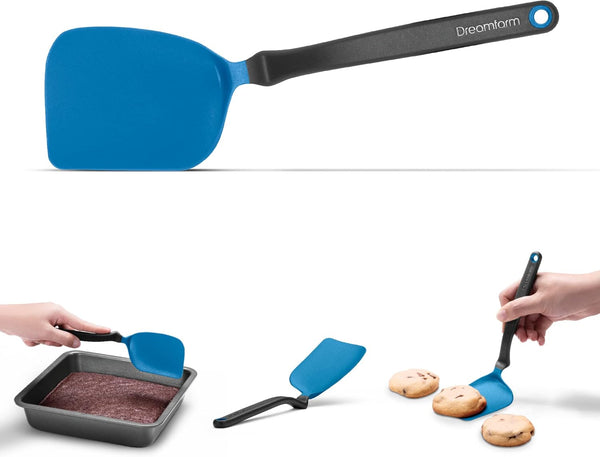 Dreamfarm Mini Chopula 3-In-1 Kitchen Spatula, Super Flexible Sit-Up Flipping, Chopping, & Serving, Classic Blue