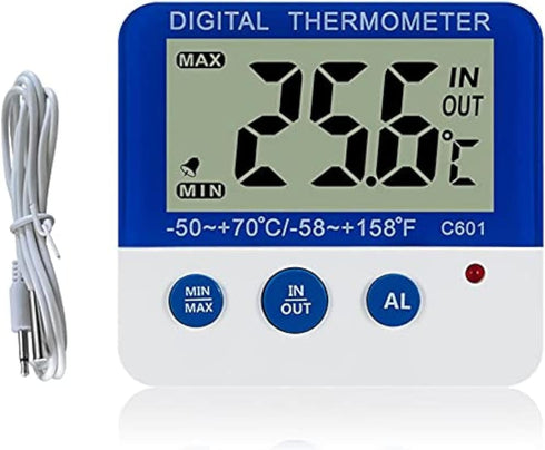 Digital Fridge Thermometer - Magnetic Mount & Stand, LED Alarm, -58°F to 158°F Range