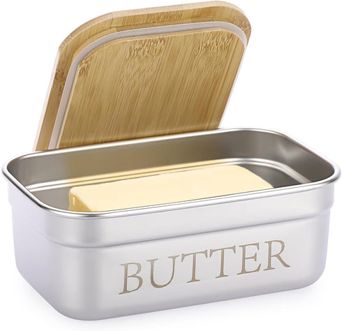 Stainless Steel Butter Dish with Lid, Kitchen Butter Keeper Container, Silicone Sealing, Holds 1 Stick West Coast Butter