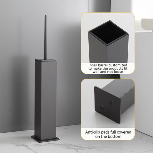 2 Toilet Brush and Holder Floor Standing, Gun Gray with Replaceable Heads, Bathroom Toilet Brush, Freestanding Toilet