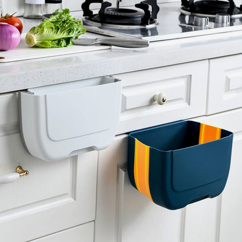Hanging Mini Trash Can for Kitchen Cabinet Door, Small Collapsible Waste Bin Under Sink, Wall Mounted (3L)(White)
