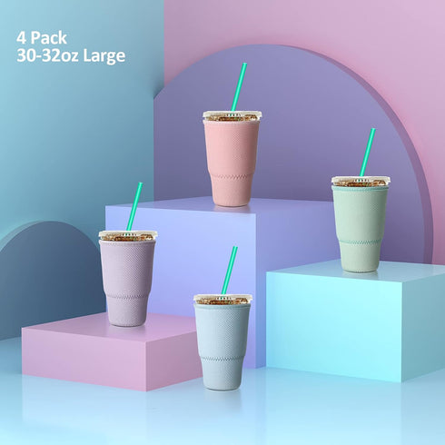 4 30-32 oz Honeydak Pieces Christmas Coffee Cup Sleeves Reusable Iced Coffee Sleeve Neoprene Insulator Bottle Beverage