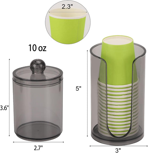 3oz-5oz 10oz LoveBB Bathroom Cup Dispenser with Qtip Holder, Small Disposable Paper Cup Holder Bathroom Accessories