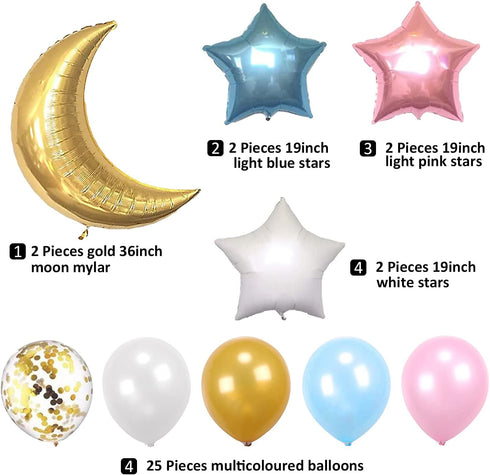 34 PCS Twinkle Little Star Baby Shower Birthday Party Decoration, Moon and Star Mylar Balloons for Gender Reveal