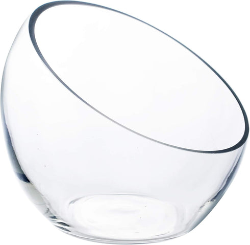 CYS EXCEL Glass Slant Cut Bubble Bowl (H-6" W-7"), Slanted Globe Bowl Terrarium, Round Flower Vase Centerpiece