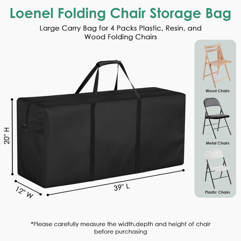 4 Packs 39" 12" 20" Folding Chair Storage Bag, Waterproof Large Carry Bag for Plastic, Resin, and Wood Folding Chairs