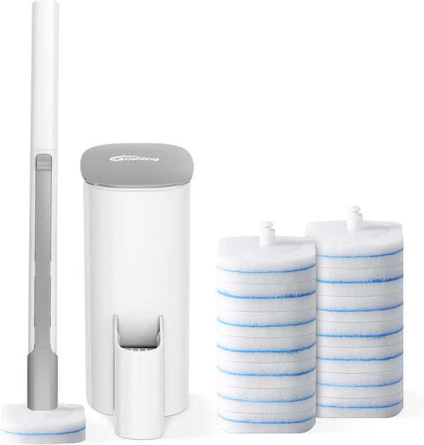 oshang Disposable Toilet Brush, Toilet Bowl Cleaner with Holder, 14 Refills for Deep Cleaning