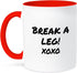 3dRose Two Tone Red Mug, "Break A Leg Xoxo Theater, Actor, Show Business Good Luck Message Note", 11 oz