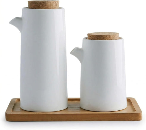 DOITOOL Oil and Vinegar Dispenser Bottle Set, White Ceramic Olive Oil or