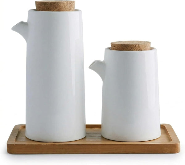 DOITOOL Oil and Vinegar Dispenser Bottle Set, White Ceramic Olive Oil or