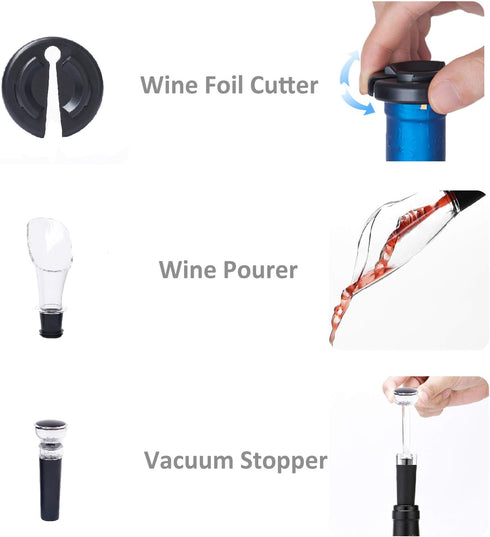 Electric Wine Opener, Automatic Bottle Corkscrew with Foil Cutter, Vacuum Stopper and Wine Aerator