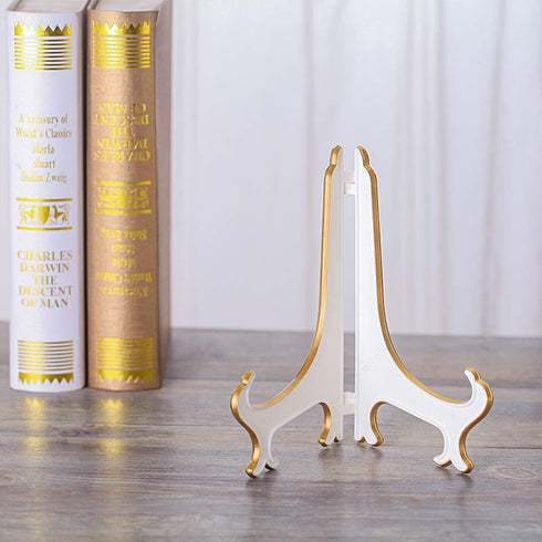 Artliving 8" White Gold Decorative Plate Stand Holder for Pictures and Artworks (2 Pack)