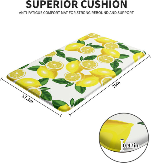 FYATHM Lemon Kitchen Mats for Floor Anti Fatigue Mats for Kitchen Floor Cushioned Non Skid Washable Memory Foam Kitchen