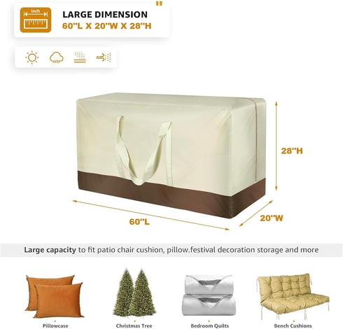 420D 60"L 20"W 28"H Patio Cushion Storage Bags Waterproof Outdoor Storage Bag Furniture Cushion Cover Christmas Tree