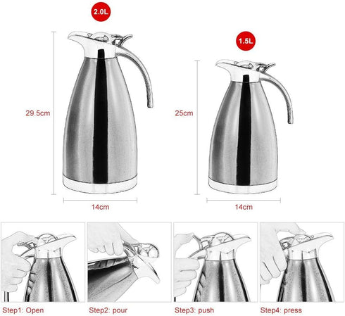 Coffee Pot Stainless Steel Tea Practical Pot Plastic Handle Comfortable To Hold Perfect Workmanship For Storing Serving Coffee Tea Hot Chocolate 1.5l/2l(Optional)(2L-red) by TOPINCN