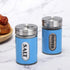 Salt and Pepper Shakers Stainless Steel and Glass Set with Adjustable Pour Holes, Blue