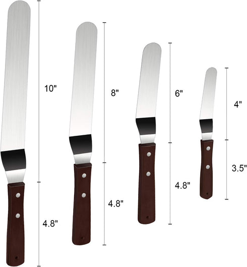 4 Packs Offset Spatula, Stainless Steel Cake Icing Spatula Set with Wooden Handle for Cake Decorating