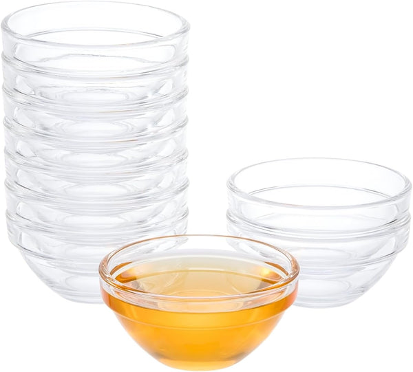 PARBEE 3" Clear Glass Pinch Bowls, 10 Pack 2.5oz Small Prep Dishes for Spices, Dipping Sauces, Ice Cream