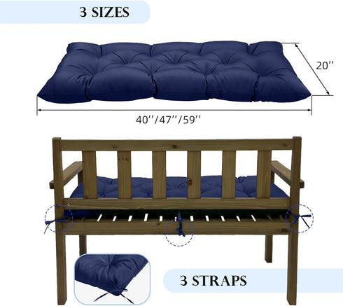 40 Settee Storage,40 20",Khaki Outdoor Bench Cushions in with Ties Waterproof Tufted Thicken Patio Swing Chair Cushion