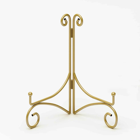 Iron Plate Stand for Display, 12 Inch Large Easels for Book, Art Piece, Photo and Platter, Folding Design, 2-Pack, Gold