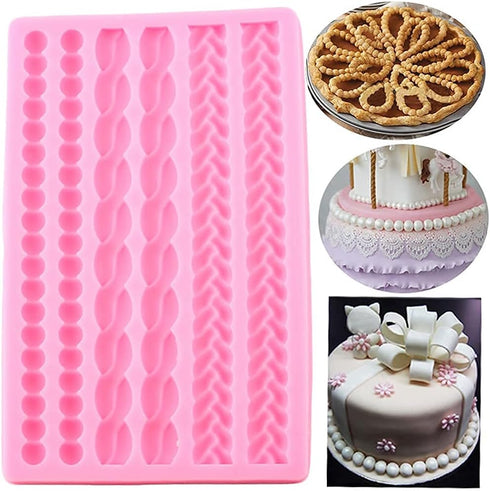 3D Pearl Knit Rope Silicone Mold for Fondant, Cake Border Decorating Molds, DIY Baking Tools