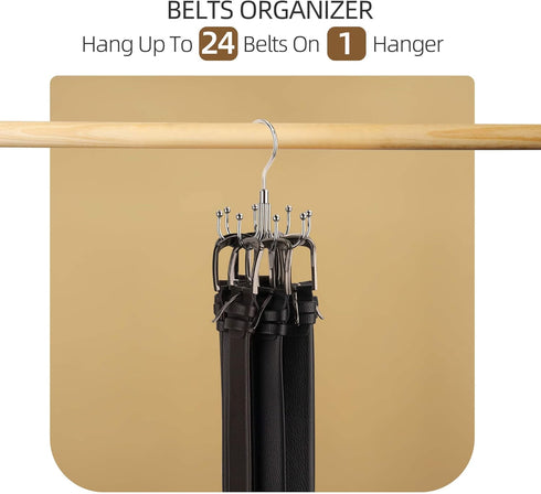 ZEDODIER Belt Hanger, Rotatable Rack with 24 Storage Capacity, Hanging Holder for Belt, Scarf, Silver