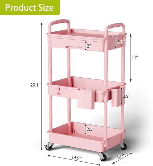 Sorgion 3 Tier Rolling Cart Organizer,Laundry Room Bathroom Organizers and Storage Office Shelves Mobile Shelving Unit