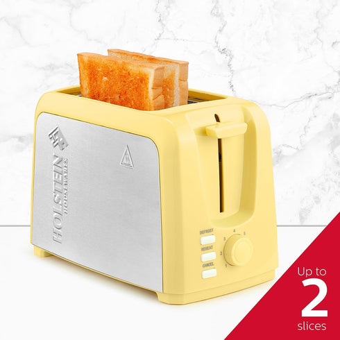 Holstein Housewares 2-Slice Toaster, Yellow/Stainless Steel with 7 Browning Control Settings for Bagels