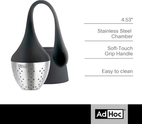 AdHoc Hangtea Infuser Black, Dishwasher-Safe Metal Strainer for Fruit & Other Teas