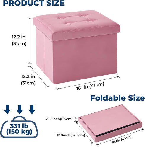 16.1 Inches Storage Ottoman Foldable Small Ottoman Foot Rest Foot Stool Velvet Ottoman with Storage for Living Room